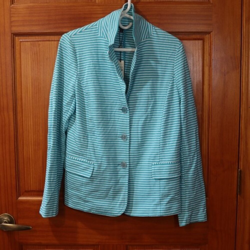 Talbots Blue & White Striped Button Front Lightweight Knit Cardigan LG - Picture 2 of 14